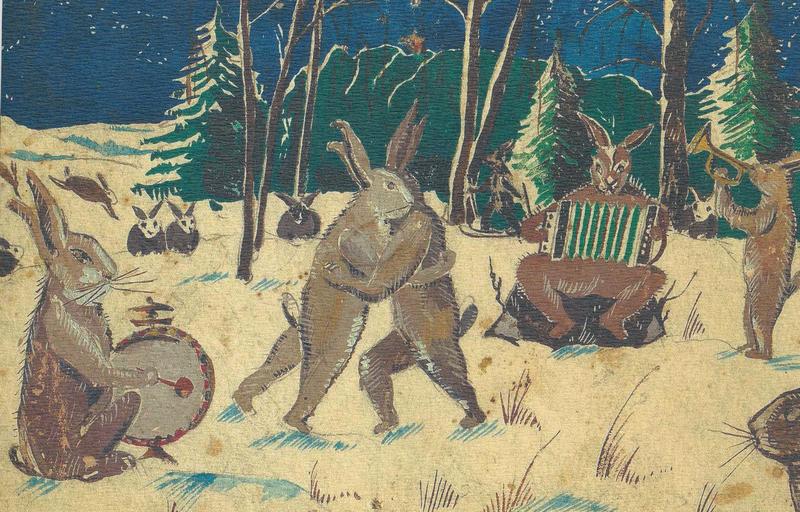 Открытка, нарисованная Сергеем Михайловым для своей дочери Раисы. Конец <span class="nobr">1920-х</span> гг.